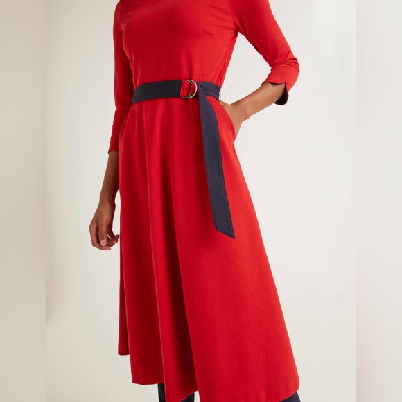 Boden Nerissa Ponte Midi Dress Red Navy size 12 - Picture 3 of 16